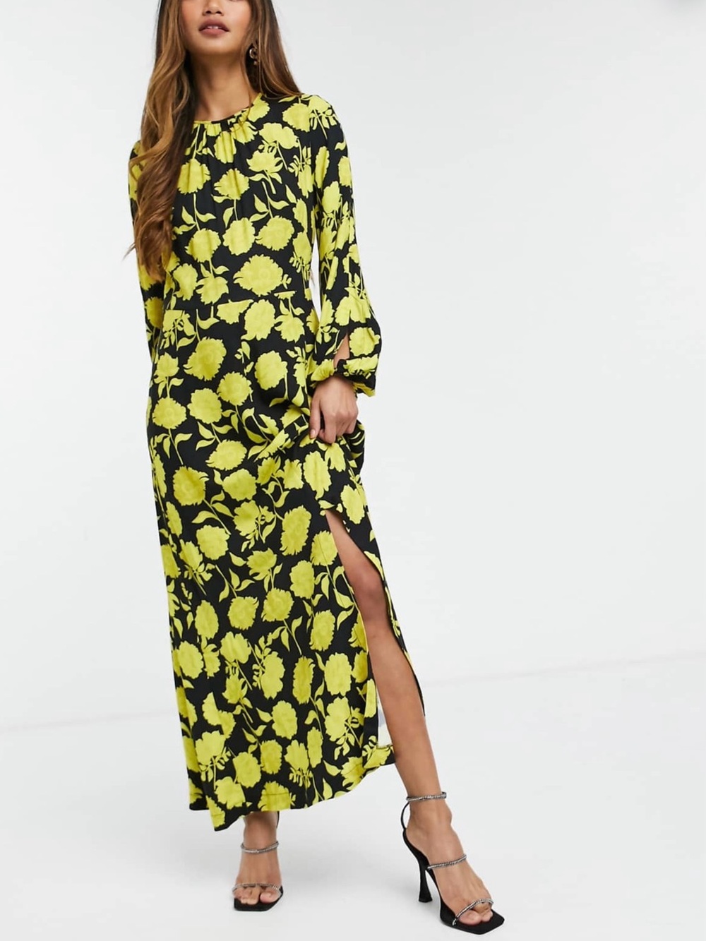 Closet Black Maxi Dress with Yellow Floral Print